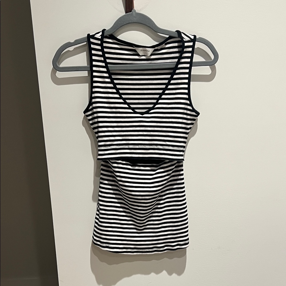 Seraphine Black and White Striped Nursing Tank Top - Picture 1 of 4